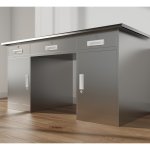 Commercial Stainless Steel Work Desk 2 Doors & 3 Drawers 1400x700x760mm | Adexa MBSS201H76OT
