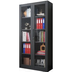 Commercial Steel Cabinet 2 Glass Doors 900x400x1850mm Black | Adexa MYOC13BLACK