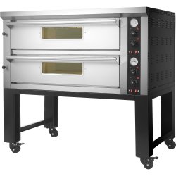 Commercial Pizza oven with stand Electric 2 chambers 610x610 500°C Mechanical controls 8.4kW 380V | Adexa PS402A