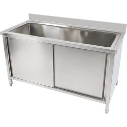 Commercial Pot Wash Sink Stainless steel 1 bowl Splashback 2 Doors 1500mm Depth 700mm | Adexa PSD150702D