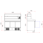 Pizza Counter 3 doors Refrigerated Counter top display 6xGN1/4 Depth 700mm | Adexa PZ14+PT14