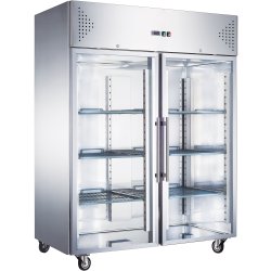 1200lt Commercial Refrigerator Stainless Steel Upright cabinet Twin glass door GN2/1 Fan cooling | Adexa R1200SGLASS