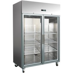 1300lt Commercial Freezer Stainless Steel Upright cabinet Twin glass door GN2/1 Ventilated cooling | Adexa F1400VGLASS