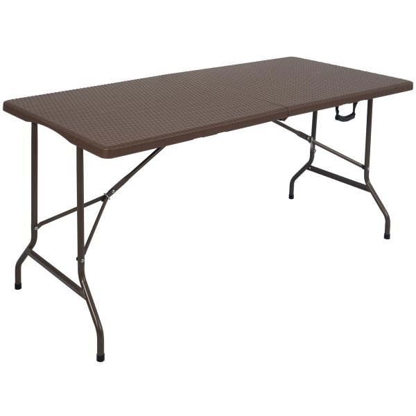 Folding Rattan Design Picnic Table 5ft Brown Plastic | Adexa HQR152