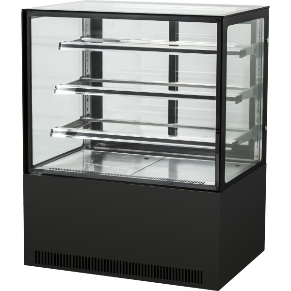 Cake counter Straight front 1800x730x1300mm 3 shelves Black base LED | Adexa GN1800R3BLACK
