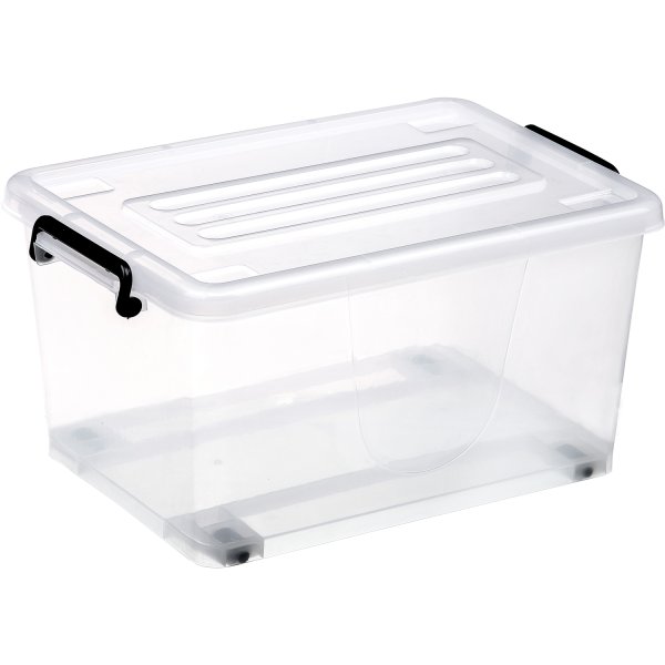 Pack of 12 Plastic Storage Box with Wheels & Lid & Clips 15 litre 400x295x208mm Polypropylene | Adexa S1015
