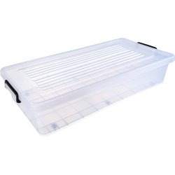 Pack of 4 Underbed Plastic Storage Box with Lid & Clips 34 litre 790x390x157mm Polypropylene | Adexa S1034SETOF4