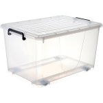 Pack of 8 Plastic Storage Box with Wheels & Lid & Clips 50 litre 560x390x310mm Polypropylene | Adexa S1050