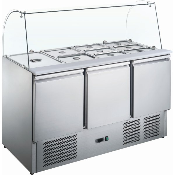Saladette Prep Counter with Glass top 1365x700x1350mm 3 doors | Adexa S903CG