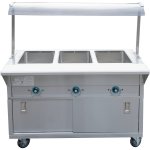 Mobile Bain marie with Cupboard & Sneeze guards 3xGN1/1 | Adexa EST3SWCBSD-SASG1648