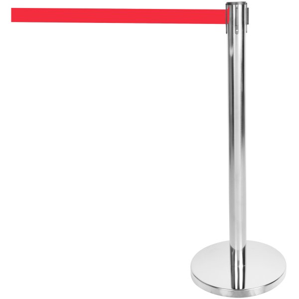Silver Barrier Post with Red Retractable Belt 2m | Adexa SBP01BR