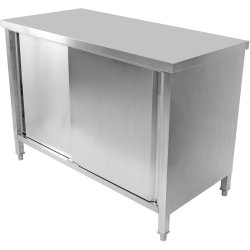 Commercial Worktop Floor Cupboard Sliding doors Stainless steel 1400x600x850mm | Adexa VTC146SL