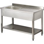 Commercial Sink Stainless steel 1 bowl Left Bottom shelf Splashback 1200mm Depth 600mm | Adexa VS126LBS