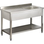 Commercial Sink Stainless steel 1 bowl Right Bottom shelf Splashback 1200mm Depth 700mm | Adexa THSTR127BR1