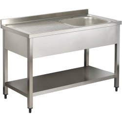 Commercial Sink Stainless steel 1 bowl Right Bottom shelf Splashback 1200mm Depth 600mm | Adexa THSTR126BR1