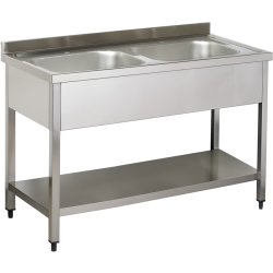 Commercial Sink Stainless steel 2 bowls Bottom shelf Splashback 1000mm Depth 600mm | Adexa THSTR106BM2