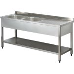 Commercial Sink Stainless steel 2 bowls Left Bottom shelf Splashback 1400mm Depth 600mm | Adexa VS146LBT