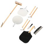 Set of 6 Pizza Oven Tools with Stand - 3pcs 12" Pizza Peel, Pizza Cutter, Spatula & Pizza Oven Brush with Scraper | Adexa SPTH6S