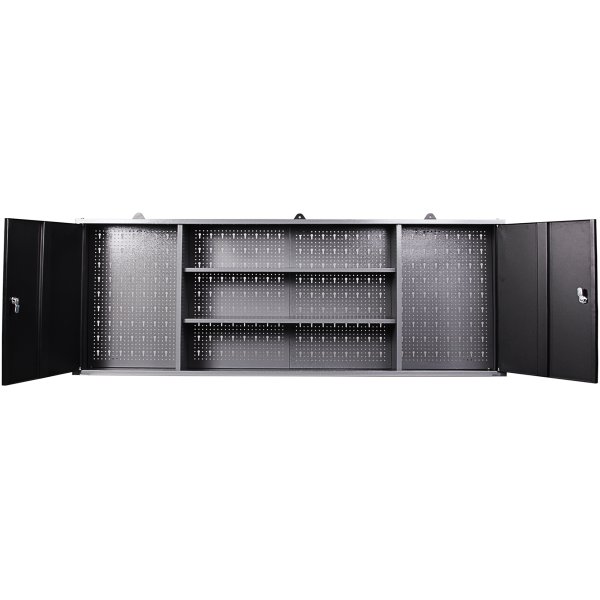 Professional Grey and Black Wall Mounted Double Door Tool Cabinet with Open Shelf/Rack and Key 1600x200x600mm | Adexa TC003A