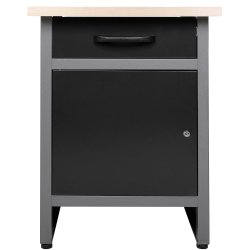 Professional Grey and Black Workshop Workbench with 30mm Wooden Desktop, Drawer and Lockable Door 600x600x850mm | Adexa TC004