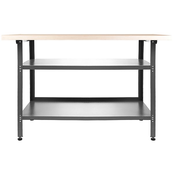 Professional Grey and Black Workshop 3 Layer Workbench with 30mm Wooden Desktop 1200x600x850mm | Adexa TC006A