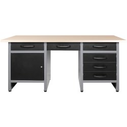 Professional Grey and Black Workshop Workbench with 30mm Wooden Desktop, 6 Drawers and Lockable Door 1600x600x850mm | Adexa TC007