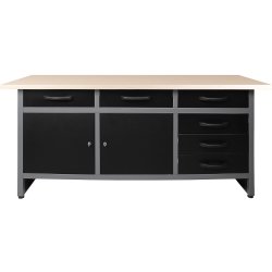 Professional Grey & Black Workshop Workbench with 30mm wooden desktop 6 drawers & 2 lockable doors 1600x600x850mm | Adexa TC008