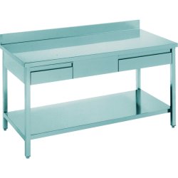 B GRADE Professional Work table 2 drawers Stainless steel Bottom shelf Upstand 1400x600x900mm | Adexa THATS146A2D B GRADE