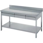 Professional Work table 3 drawers Stainless steel Bottom shelf Upstand 1500x700x900mm | Adexa THATS157A3D