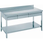 Professional Work table 3 drawers Stainless steel Bottom shelf Upstand 1600x700x850mm | Adexa VT167A3D