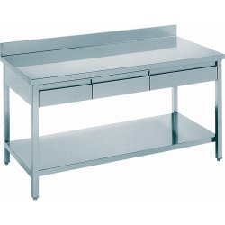 Professional Work table 3 drawers Stainless steel Bottom shelf Upstand 1600x600x850mm | Adexa VT166A3D