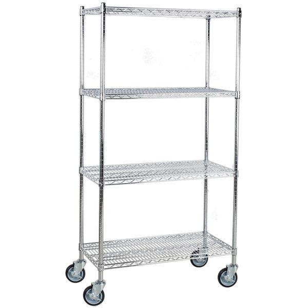 Professional Wire Shelving Unit 4 tier Grey Mobile 560x350x1200mm | Adexa W4T