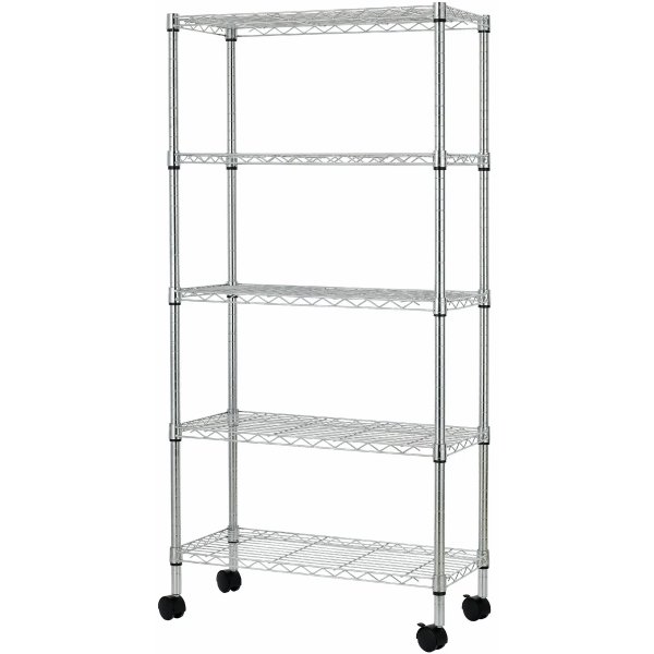 Professional Wire Shelving Unit 5 tier Grey Mobile 560x350x1600mm | Adexa W5T