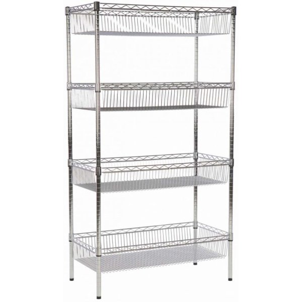 Commercial Wire Basket Shelving Unit 4, White Metal Basket Shelving Unit