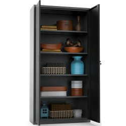 Heavy Duty Grey and Black 2 Door Lockable Steel Tool Cabinet with 4 Adjustable Shelves 900x380x1800mm | Adexa WG27