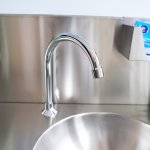 Foot Operated Mobile Wash Basin with Backsplash Paper Towel Dispenser & Castors Stainless Steel | Adexa WHF277