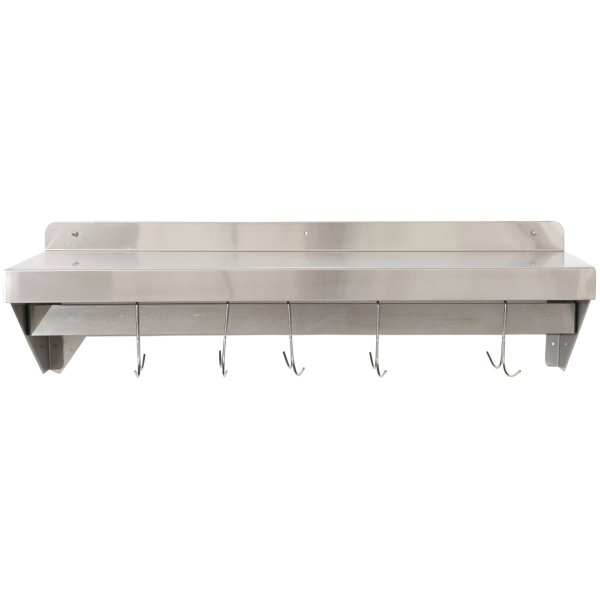 Wall shelf with Pot rack 12 hooks Stainless steel 1200x300x254mm | Adexa WHPR123025
