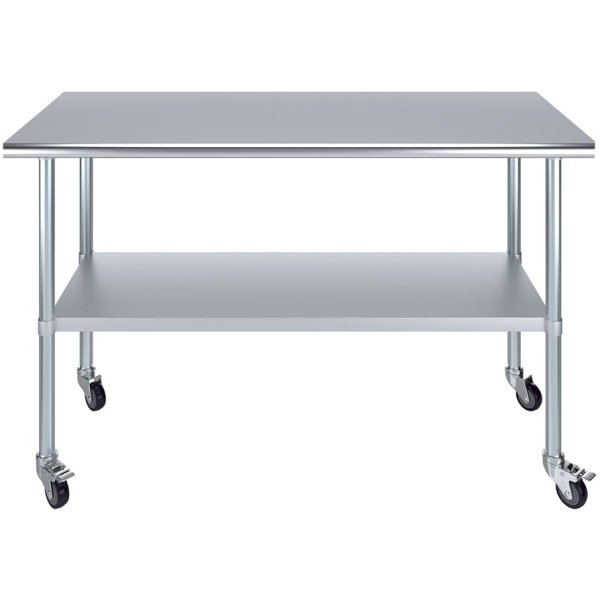 Commercial Mobile Stainless Steel Work Table Bottom shelf 700x600x900mm | Adexa WT6070GMOBILE