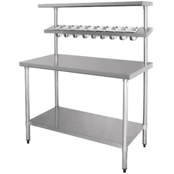 Stainless Steel Prep table 9 x GN1/9 & Top shelf  & Undershelf | Adexa WTG60120