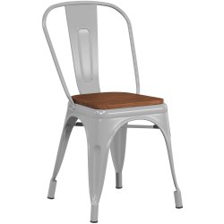 Bistro Dining Chair Wooden Seat Steel Grey Indoors | Adexa WW164G