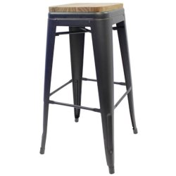 High Bar stool with Wooden Seat Dark Grey Indoors | Adexa WW166DG