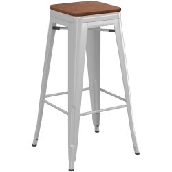 High Bar stool with Wooden seat Steel Grey Indoors | Adexa WW166G