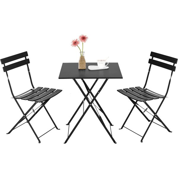 Folding Bistro Set Table & 2 Chairs Black | Adexa WW178BLACK