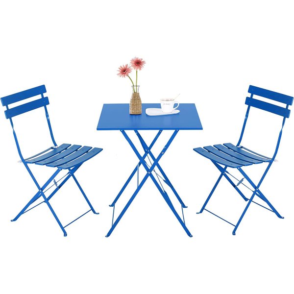 Folding Bistro Set Table & 2 Chairs Blue | Adexa WW178BLUE