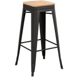 High Bar stool with Wooden seat Steel Black Indoors | Adexa WW61B