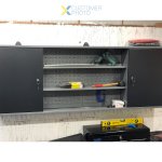 Professional Grey and Black Wall Mounted Double Door Tool Cabinet with Open Shelf/Rack and Key 1600x200x600mm | Adexa TC003A