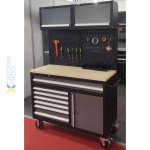 Garage Workstation Set -  with Wooden Desktop, 6 Drawers, 2 Top tool cabinets, and 1 lower cupboard, 1200x500x1870mm | Adexa TC063