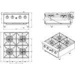 Professional Gas Hotplate Cooker 4 Burners 28kW Countertop | Adexa EHP4S